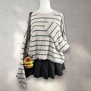 Madewell Lawson Crop Pullover Sweater Women's XXL Striped Cozy Oatmeal Cottage